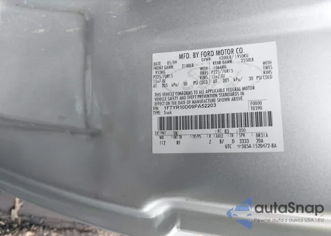 2009 Ford Ranger Sport/Xl/Xlt z USA, uszkodzony, nr VIN 1FTYR10D09PA52203